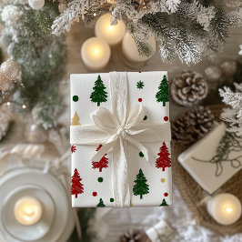 Festive Xmas Tree Pattern Red, Green & Gold Presentpapper