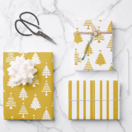 Festive Yellow and White Christmas Tree Pattern