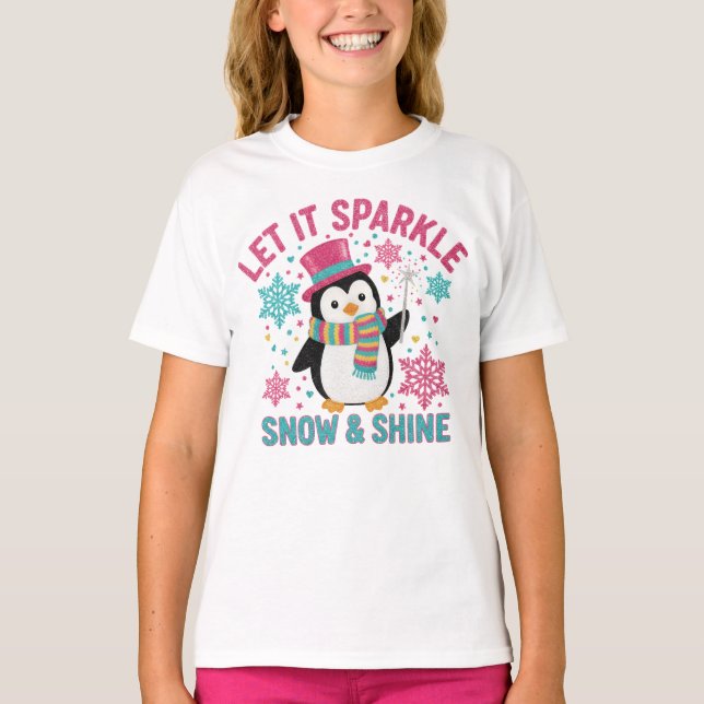 Festivisk pingvinbarnt-shirt – Snö & Glans Vinter- T Shirt (Framsida)