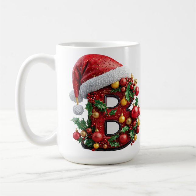 Festivt Dekorerad Jul Röd Bokstav B Kaffemugg (Vänster)