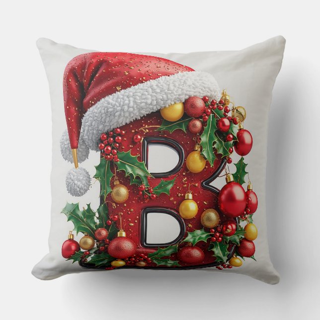 Festivt Dekorerad Jul Röd Bokstav B Kudde (Framsida)