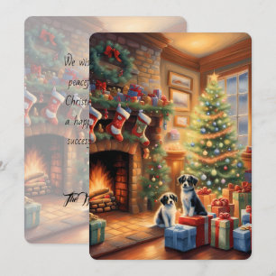 Festivt dekorerat rum, kamera, hundar, vintage