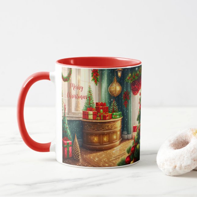 Festivt dekorerat rum, traditionell jul mugg (Med munk)