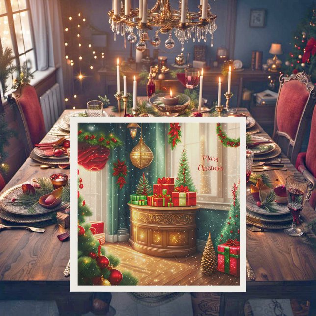 Festivt dekorerat rum, traditionell jul pappersservett (Skapare uppladdad)