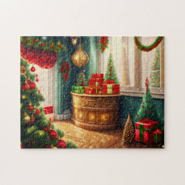 Festivt dekorerat rum, traditionell jul pussel