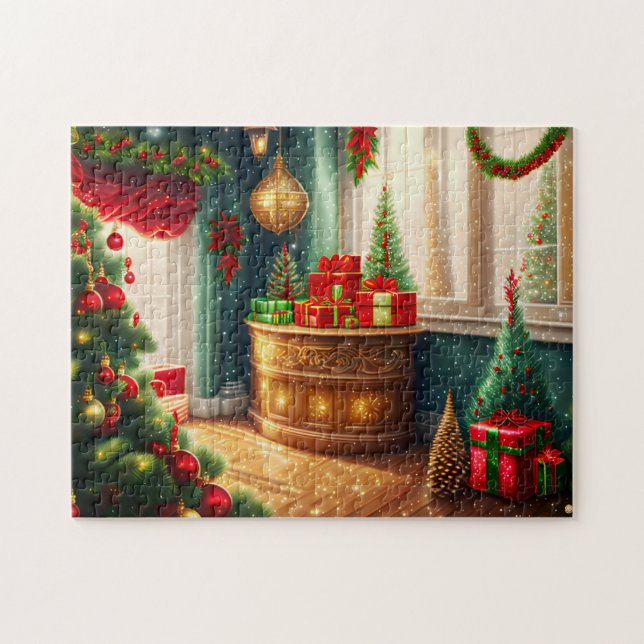 Festivt dekorerat rum, traditionell jul pussel (Horisontell)