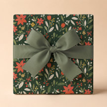 Festivt Folk Floralt Julpresentpapper