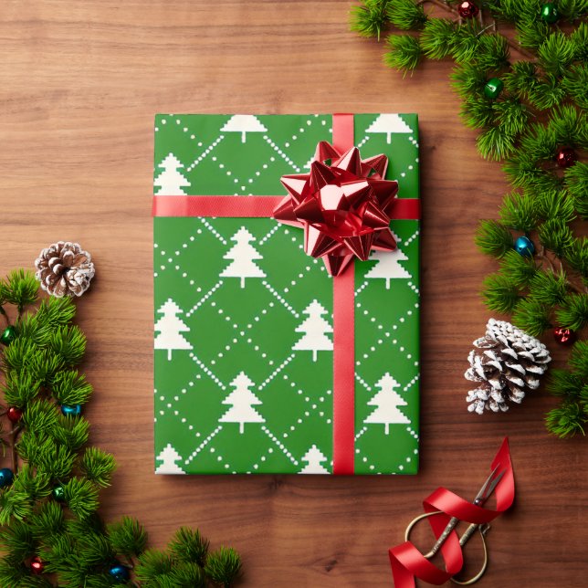 Festivt Grönt Julgransmönster Presentpapper (Julgåva)