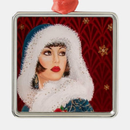 Festivt konsthandling i jultomten dam julgransprydnad metall