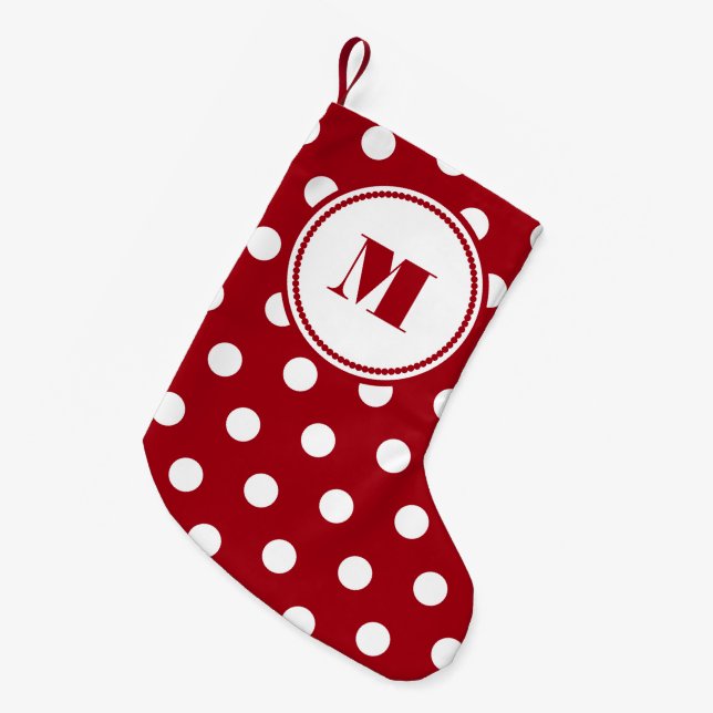 Festivt rött monogrammönster liten julstrumpa (Framsidan (Hängande))