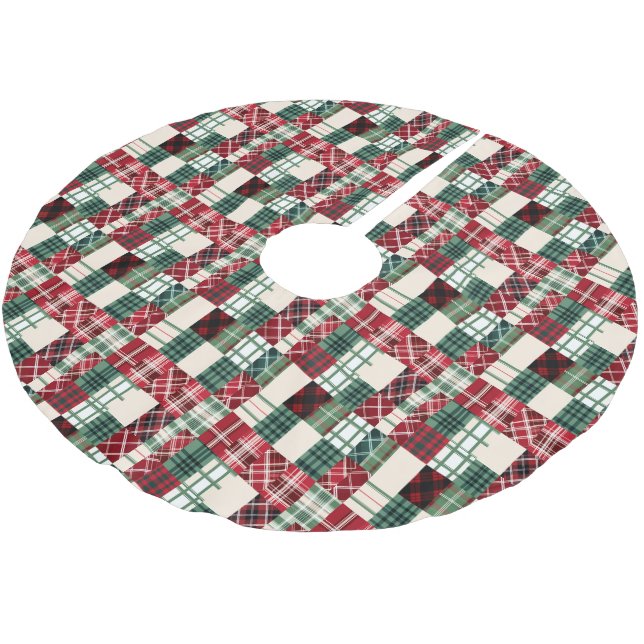 Festivt rutformat kakel-mönster  julgransmatta borstad polyester (Vinklad)