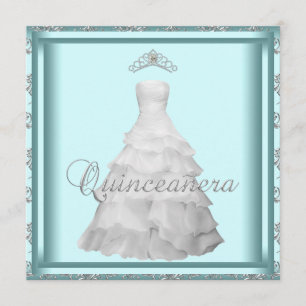 Festklänning Tiara Turkos Vit Quinceanera Inbjudningar