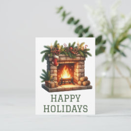 Festkort med brinnande julspis julkort