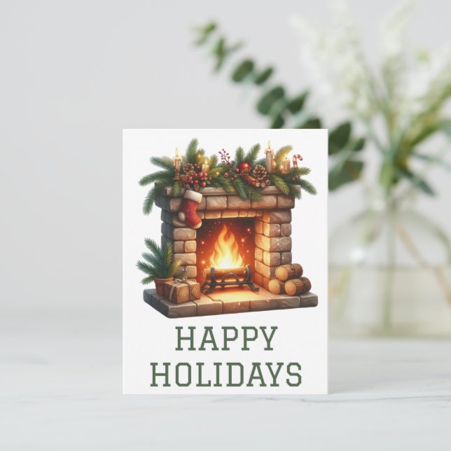 Festkort med brinnande julspis julkort (Stående Fram)