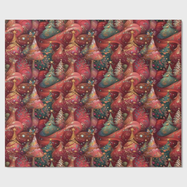 Festliche Christbäume in üppigen Farben und Gold Presentpapper (Platt)