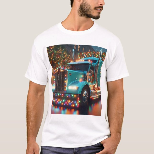  Festlicher Weihnachts-LKW mit Lichtern T Shirt (Framsida)