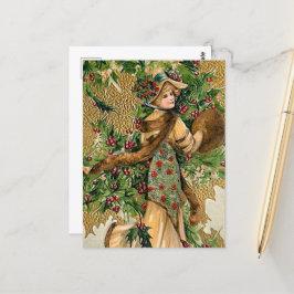 festlig årgång jul dam vykort