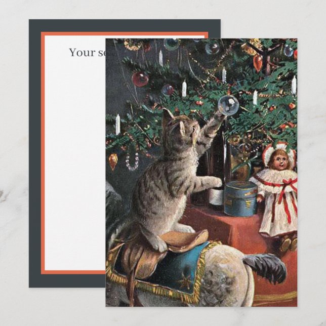 festlig årgång Julkatt tillför känslor Anteckningskort (Fram/baksida)