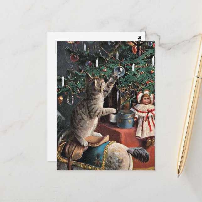 festlig årgång Julkkatt Helgdag Vykort (Fram/Back In Situ)