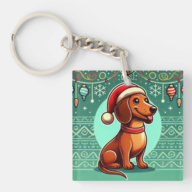 Festlig Dachshund som bär tomtehatt (Framsidan)