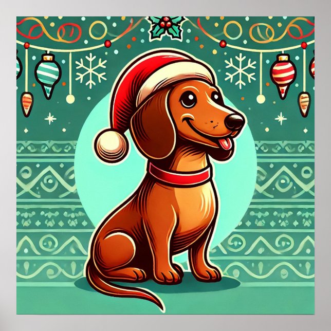 Festlig Dachshund som bär tomtehatt Poster (Framsidan)