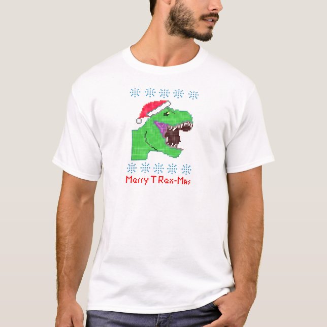 Festlig Dinosaur "glad för T-Rex-Mas" jul Tee Shirt (Framsida)