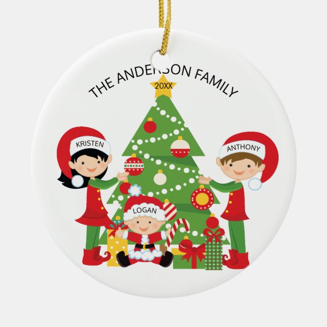 Festlig familj av 3 personligjul julgransprydnad keramik (Framsidan)