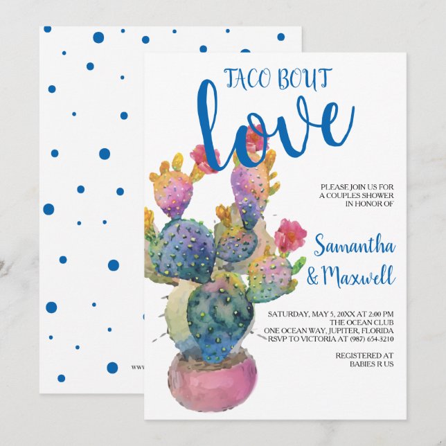 Festlig Fiesta för kaktuspardusch Inbjudningar (Fram/baksida)