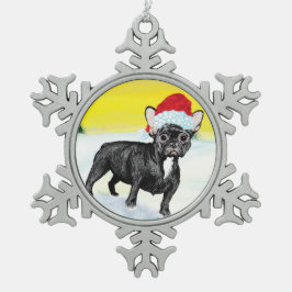 festlig fransk bulldog snöflinga pewter julgransprydnad