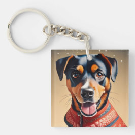 Festlig Glädje: Mysig Rottweilerblandning i Röd Tr