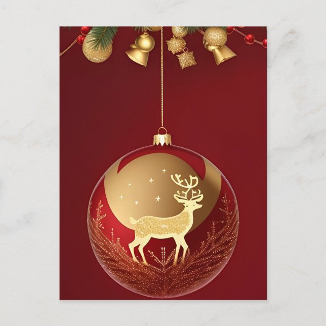 ✨ Festlig Guldhjort Jul Elegant Vinter Vykort (Framsida)