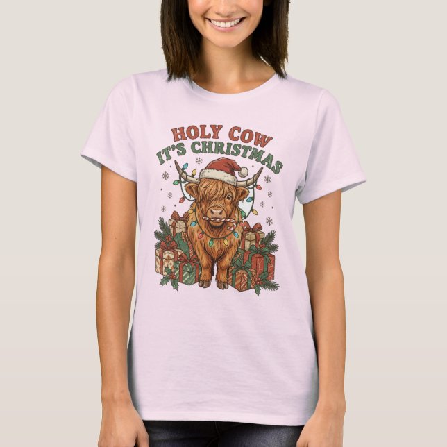 Festlig Highland Ko Julfirande T Shirt (Framsida)