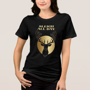 Festlig Högtidlig Släd Alldaglig Gyllene Kronhjort T Shirt