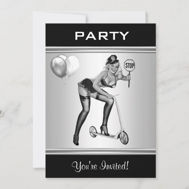 Festlig inbjudan Svart & Vitt Stil Pin-Up Flicka 1 (Framsida)
