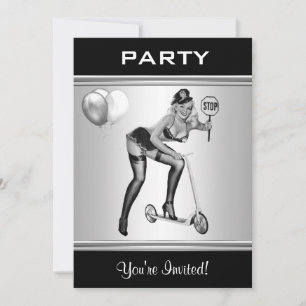 Festlig inbjudan Svart & Vitt Stil Pin-Up Flicka 1