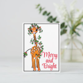 Festlig jul Giraff | röd grön Xmas krans Vykort