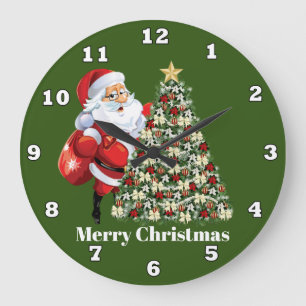 Festlig jul Santa och träd Stor Klocka