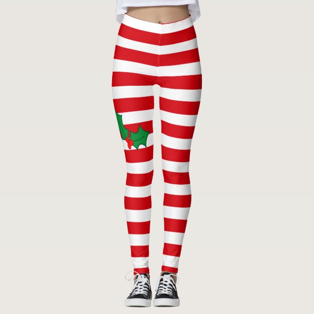 Festlig juldamasker för candy cane och för järnek leggings (Framsida)