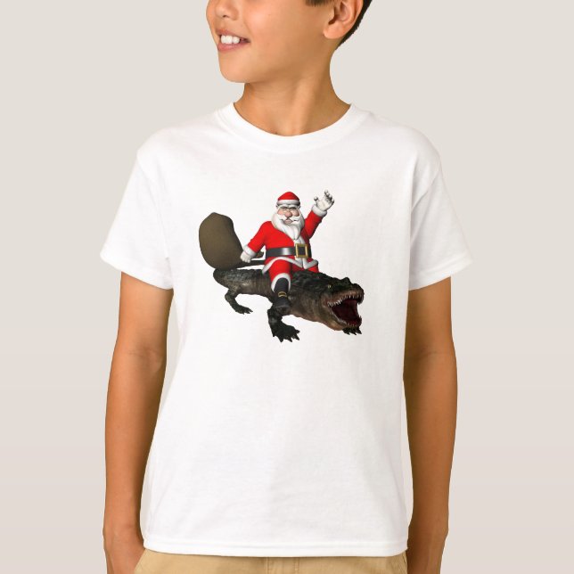 Festlig jultomten som rider en alligator tee (Framsida)
