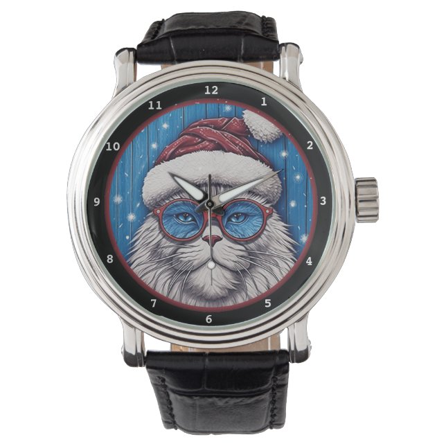 Festlig kattunge som bär tomteluva armbandsur (Framsida)