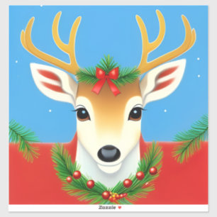🎄 Festlig krans med renar ❄️Jul Högtidlig jul Klistermärken