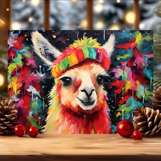 Festlig Lama Färgglad Jul Helgkort (Skapare uppladdad)