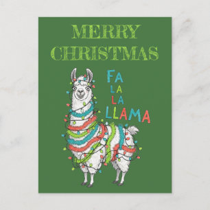 Festlig Lama med Julbelysning Vykort