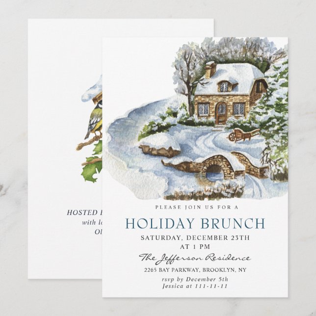 Festlig landsbygd jul firande JUL BRUNCH Inbjudningar (Fram/baksida)