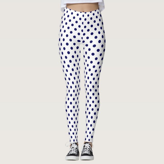 Festlig marinblå polka dots för party på vit leggings (Framsida)