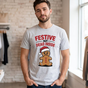 Festlig men död inuti Pepparkaksgubbe Rolig jul T Shirt