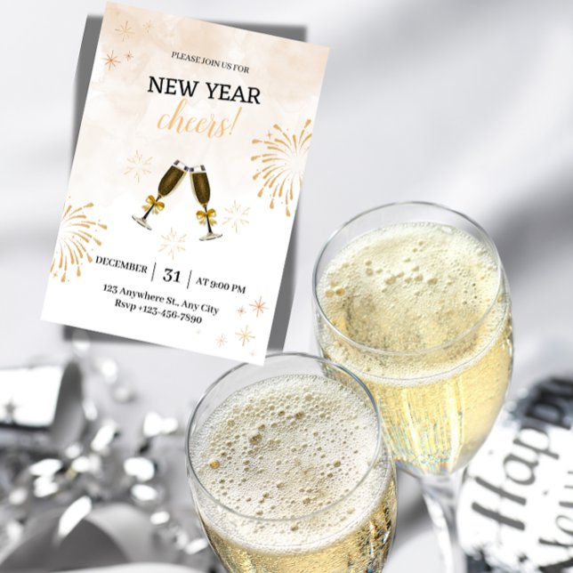Festlig nyårsfestinbjudan inbjudningar ("Festive 'Cheers!' NYE Invites. Set the tone for a fun, social party. Customize & send today!")
