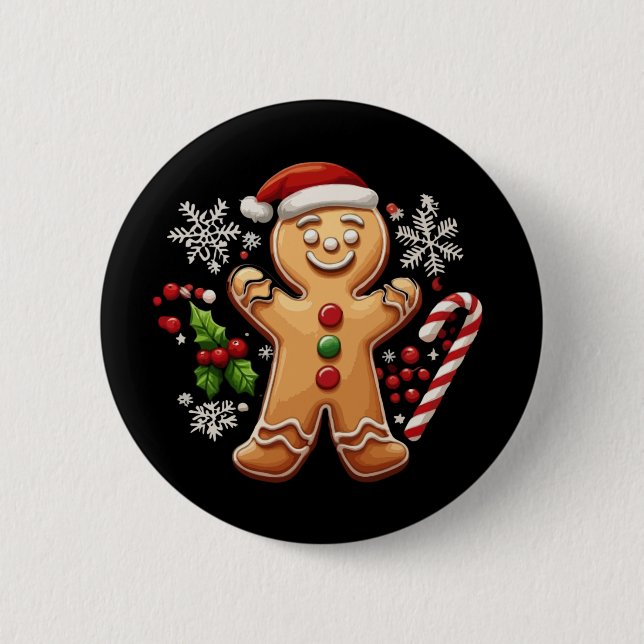 Festlig Pepparkaksgubbe Jul Cookie Illustration Knapp (Framsida)