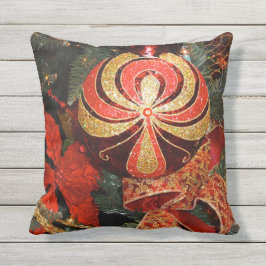 Festlig röd guld- julprydnad & julstjärna kudde