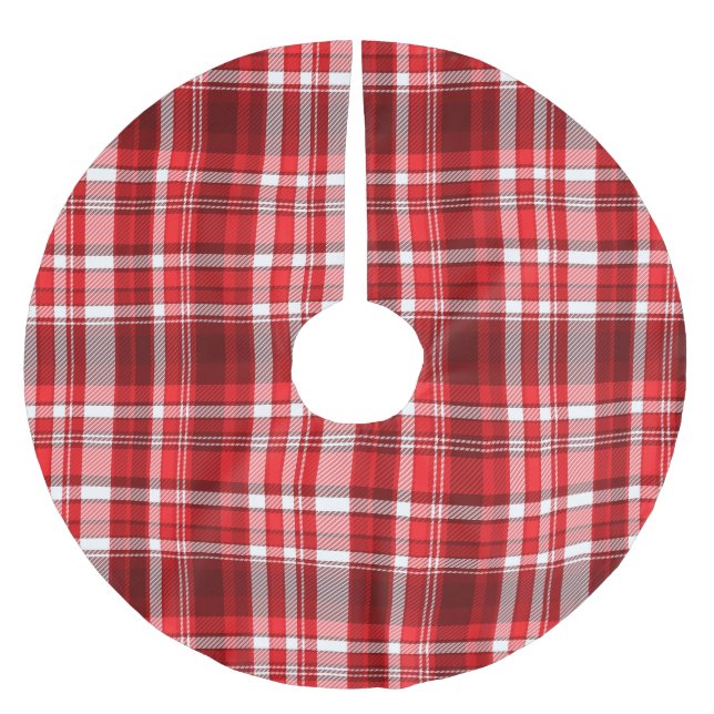 Festlig röd och vit rutig mönster julgransmatta borstad polyester (Framsidan)
